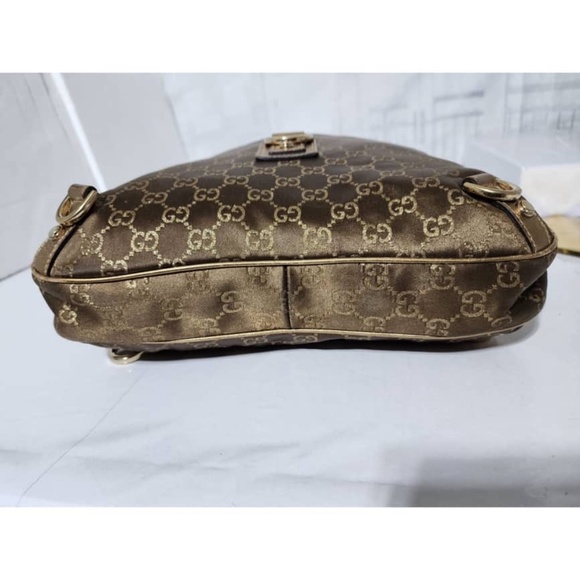 Authentic GUCCI GG Fabric Abbey Medium D-Ring Hobo Bag Gold - Picture 13 of 15